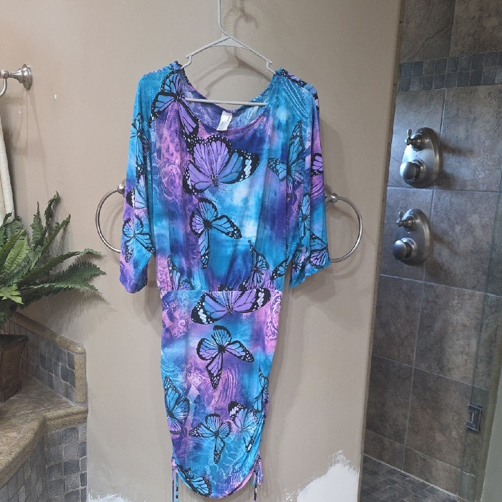 Vibrant Butterfly Print Midi Dress